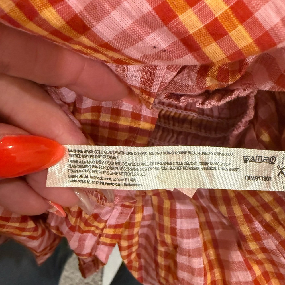 Anthropologie 100% Cotton Pink and Coral Gingham Smocked Romper - Picture 11 of 14